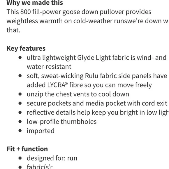 Lululemon Down for a run pullover, Forage Teal 800 fill power goose down Sz.4